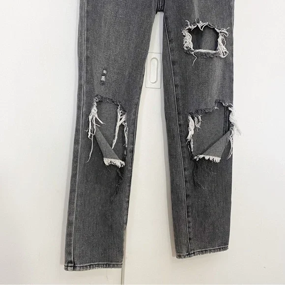 PACSUN heavily distressed mom jeans straight leg medium wash black 22 (not plus) - Picture 3 of 8
